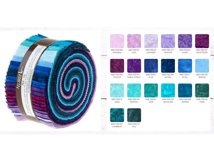 Robert Kaufman Artisan Batiks: Prisma Dyes Royalty Roll-up - 40 Total Strips