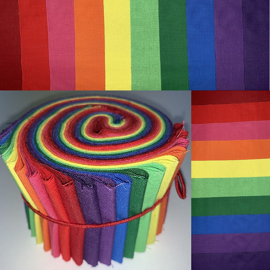 20 pc. 2.5 inch Rainbow Solids Jelly Roll 100% cotton fabric quilting strips