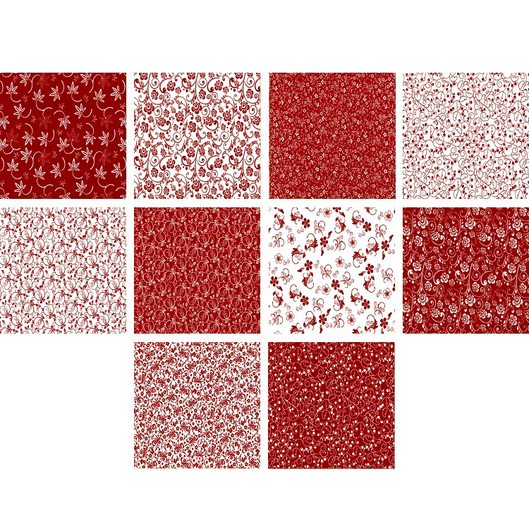 Charm Pack 5x5 Squares - Red & White Prints - 40 5" Squares 
