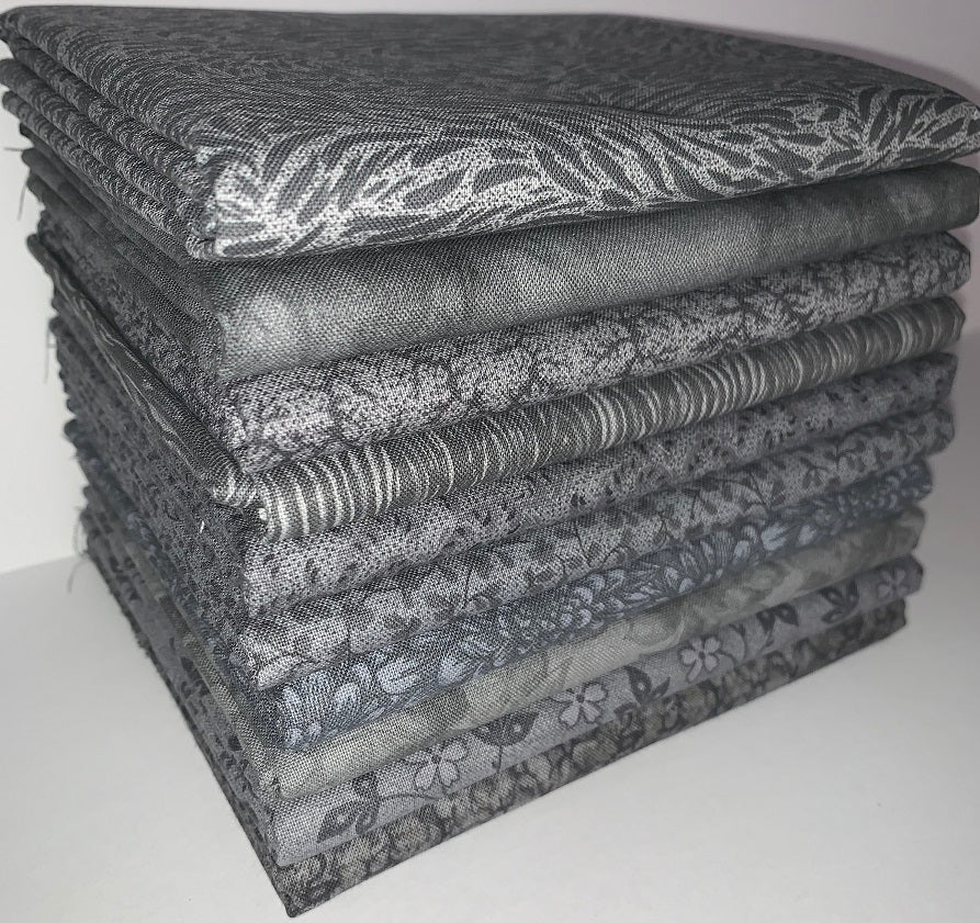 Steel Grey Half-yard Bundle - 10 Fabrics,5 Total Yards