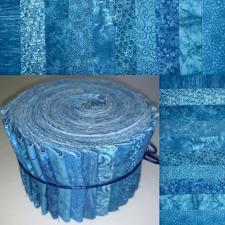 Basic Colors - Turquoise 2.5" Roll - 10 Fabrics, 20 Total Strips 