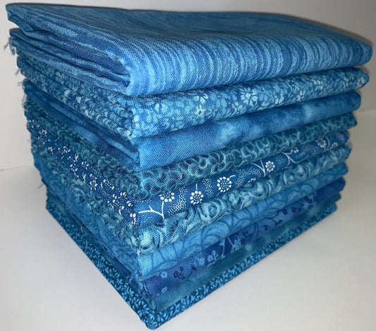 Basic Colors - Turquoise Half-yard Bundle - 10 Fabrics, 5 Total Yards