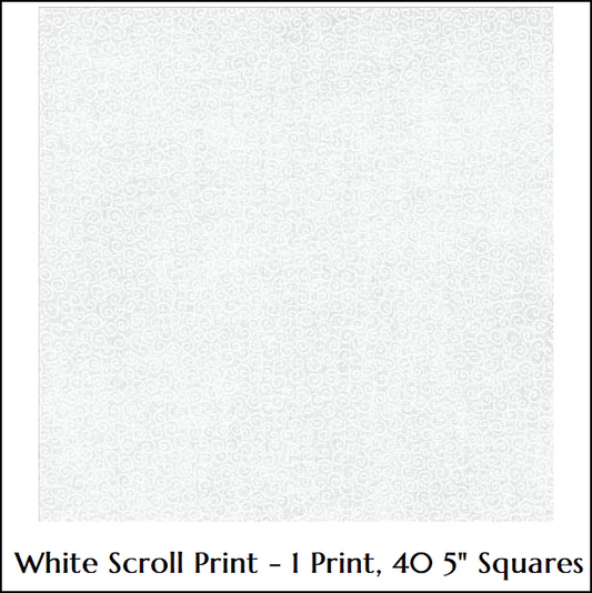 Charm Pack 5x5 Squares - White Scroll - 40 5" Squares