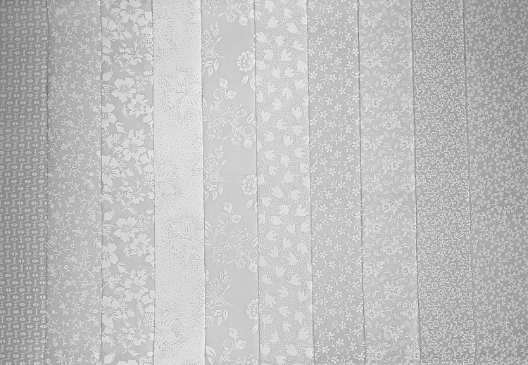 White Mix - White Tone Print 2.5" Roll - 10 Fabrics 20 Strips