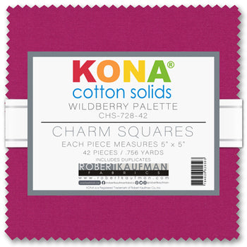 Charm Pack 5x5 Squares - Robert Kaufman Kona Solid Wildberry - 40 5" Squares