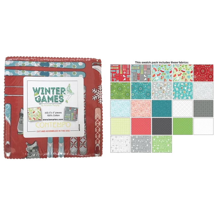 Charm Pack 5x5 Squares - Benartex Winter Games - 40 5" Squares